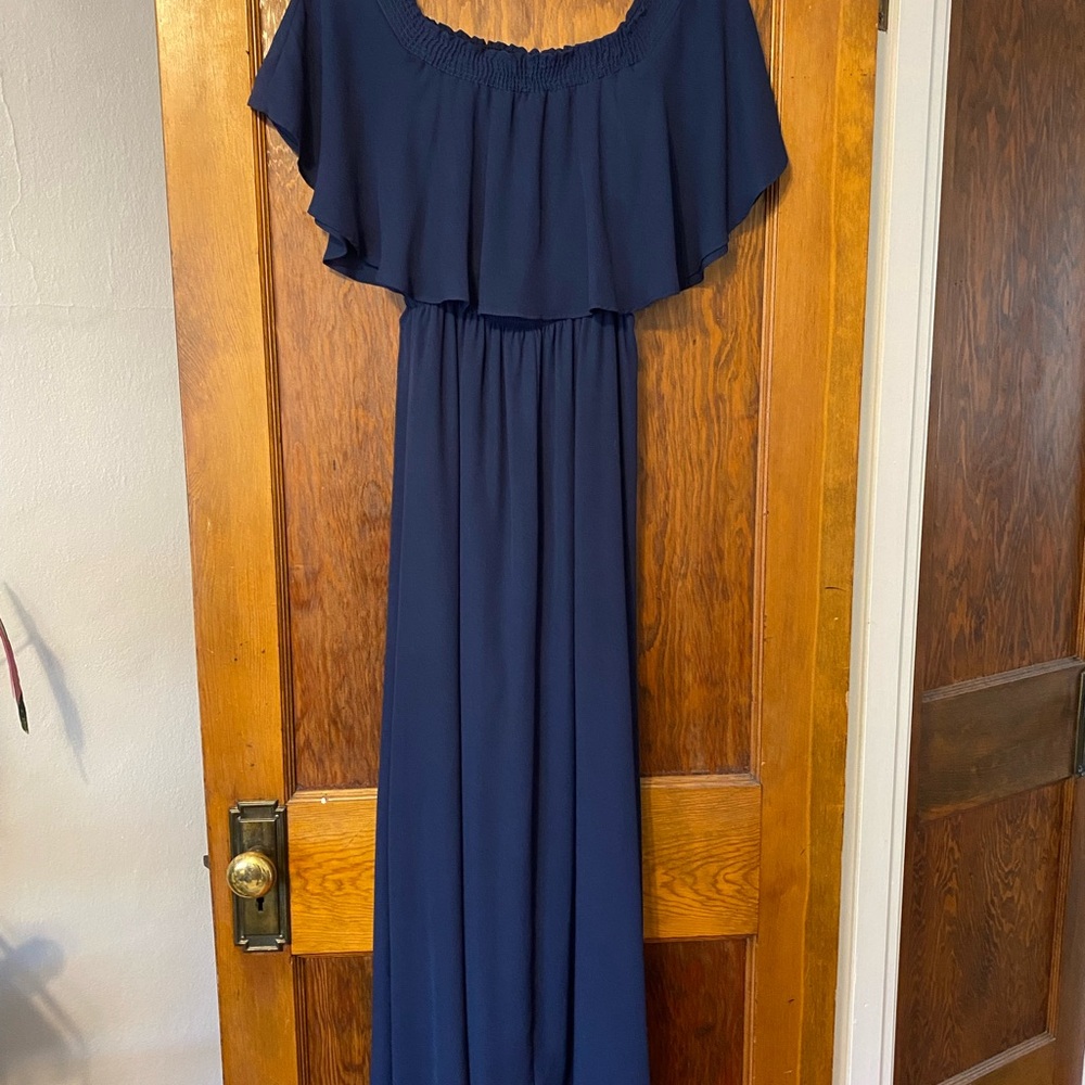 Elegant Navy Off-Shoulder Dress